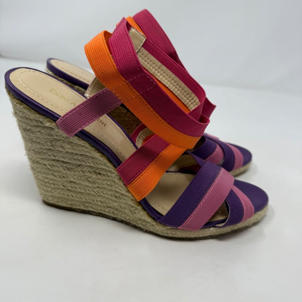 Enzo Angiolini Eaidyll Multi Color Elastic Strap‎ Espadrille Wedge Sandals 10M
